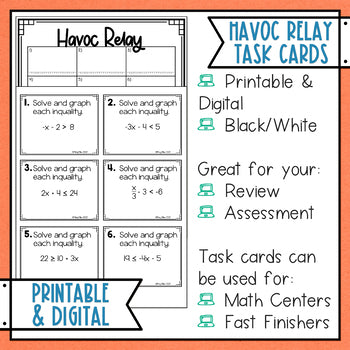 Solving Two Step Inequalities Task Cards Havoc Math Relay