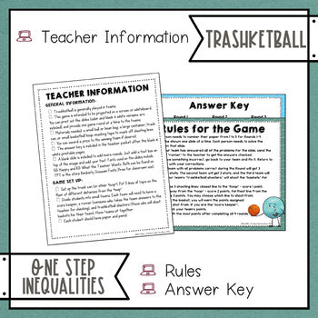 Solving One Step Inequalities Trashketball Math Game