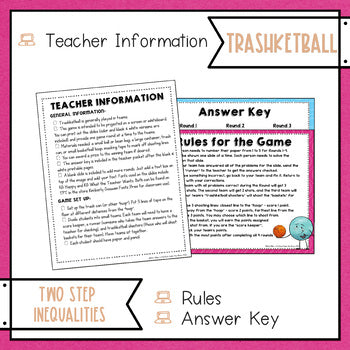 Solving Two Step Inequalities Trashketball Math Game