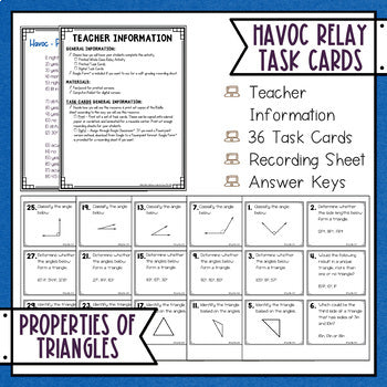 Properties of Triangles Task Cards Havoc Math Relay