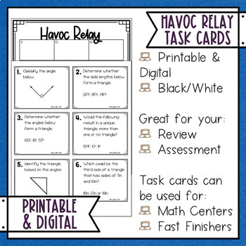 Properties of Triangles Task Cards Havoc Math Relay