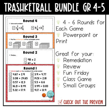 Trashketball Math Games Bundle Grades 4-5