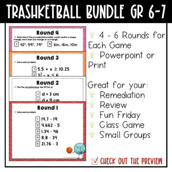 Trashketball Math Games Bundle Grades 6-7