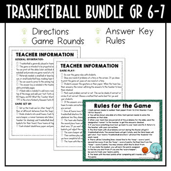 Trashketball Math Games Bundle Grades 6-7