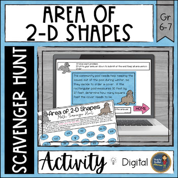 Area of 2-D Shapes Digital Math Scavenger Hunt - Word Problems and Drawings