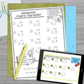 Multi-Digit Multiplication Math Riddles - 2 digit x 1 digit