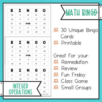 Integer Operations BINGO Math Game