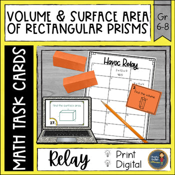 Volume and Surface Area of Rectangular Prisms Task Cards Havoc Math Relay