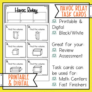 Volume and Surface Area of Rectangular Prisms Task Cards Havoc Math Relay