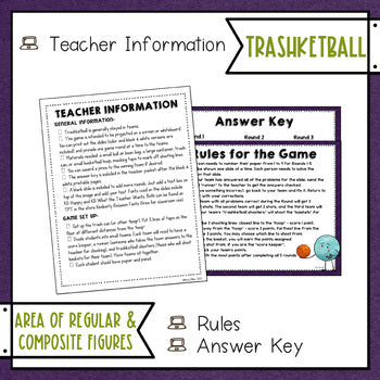 Area of Regular and Composite Figures Trashketball Math Game