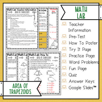 Area of Trapezoids Math Activities Lab - Math Intervention - Sub Plans