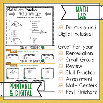 Area of Trapezoids Math Activities Lab - Math Intervention - Sub Plans