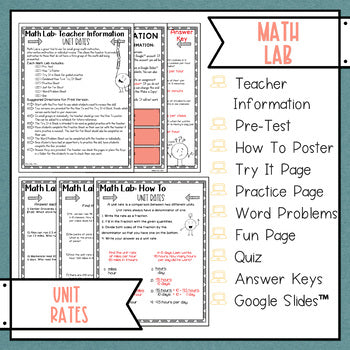 Unit Rates Math Activities Lab - Math Intervention - Sub Plans