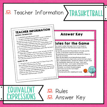 Equivalent Expressions Trashketball Math Game