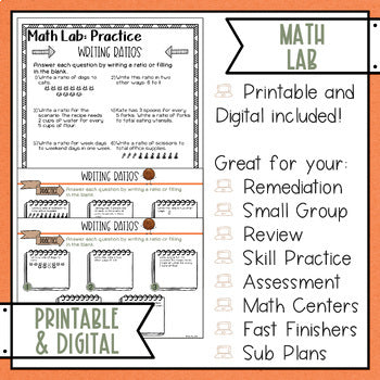 Writing Ratios Math Activities Lab - Math Intervention - Sub Plans