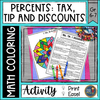 Percent for Tax Tip and Discounts Math Coloring Page