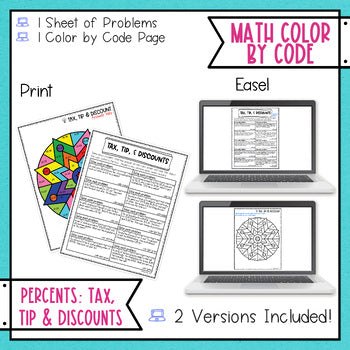 Percent for Tax Tip and Discounts Math Coloring Page