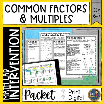 Common Factors and Multiples Math Activities Lab - Math Intervention - Sub Plans