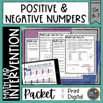 Positive and Negative Numbers Math Activities Lab - Math Intervention - Sub Plan