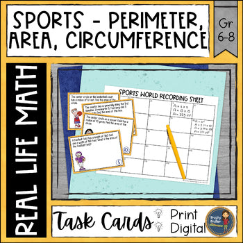 Perimeter Area Circumference Real World Math Task Cards Sports