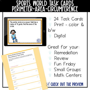 Perimeter Area Circumference Real World Math Task Cards Sports