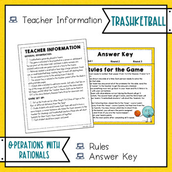Operations with Rational Numbers Trashketball Math Game