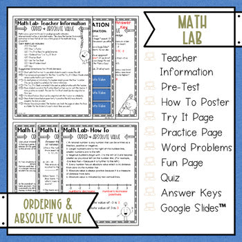 Order and Find Absolute Value Math Activities Lab - Math Intervention - Sub Plan