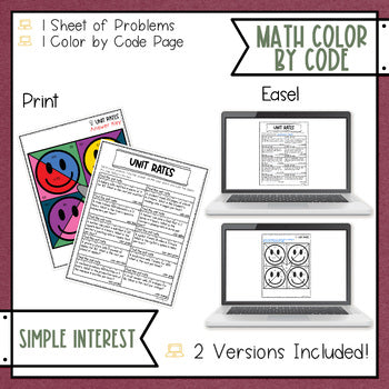 Unit Rates Math Color by Code