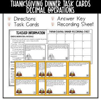 Thanksgiving Math Decimal Task Cards