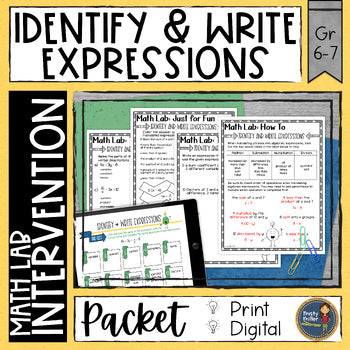 Identify & Write Expressions Math Activities Lab - Math Intervention - Sub Plans