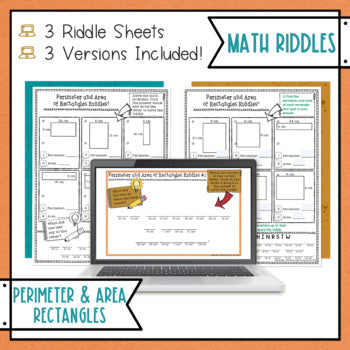 Perimeter and Area with Rectangles Math Riddles - No Prep - Print and Digital