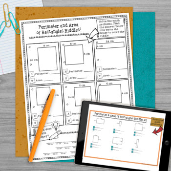 Perimeter and Area with Rectangles Math Riddles - No Prep - Print and Digital