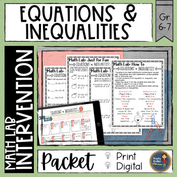 Equations and Inequalities Math Activities Lab - Math Intervention - Sub Plans