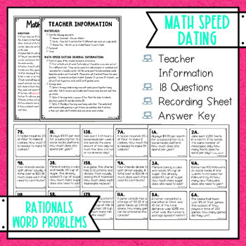 Operations with Rationals Word Problems Math Speed Dating - Task Cards