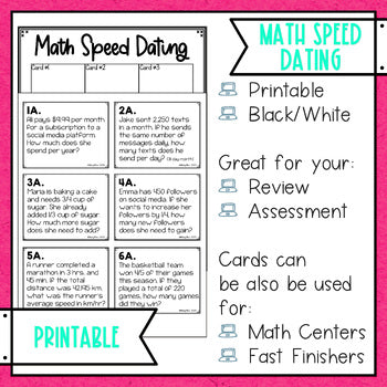 Operations with Rationals Word Problems Math Speed Dating - Task Cards