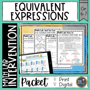 Equivalent Expressions Math Activities Lab - Math Intervention - Sub Plans