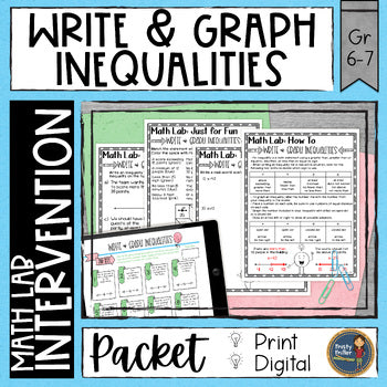 Write and Graph Inequalities Math Activities Lab - Math Intervention - Sub Plans