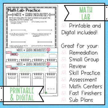 Write and Graph Inequalities Math Lab Intervention Packet Digital and Printable