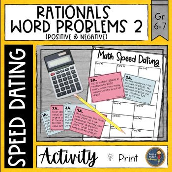 Rationals Word Problems 2 Math Speed Dating Positives & Negatives - Task Cards