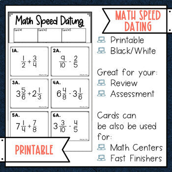 Adding and Subtracting Fractions Math Speed Dating - Task Cards