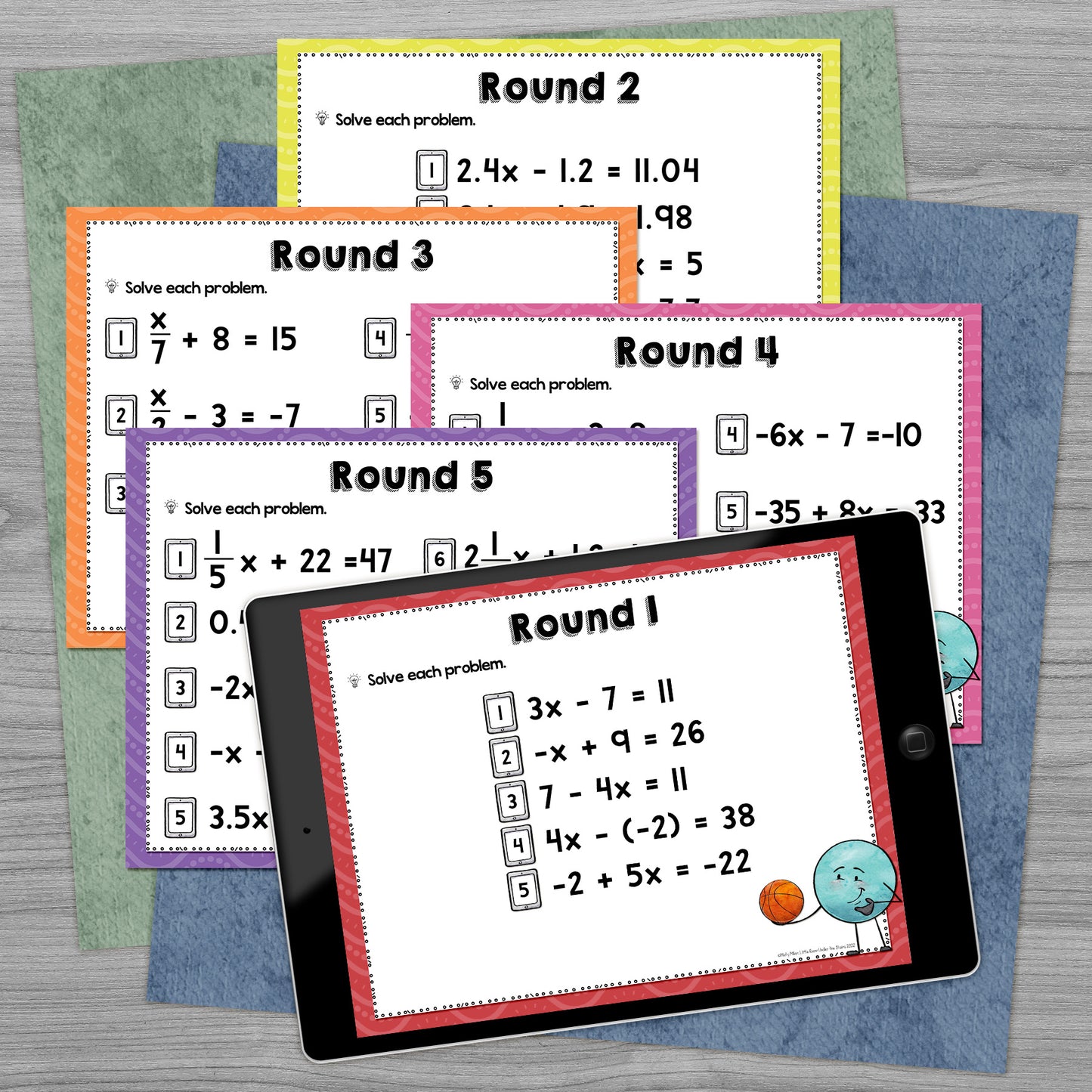 Solving Two Step Equations with Rational Numbers Trashketball Math Game