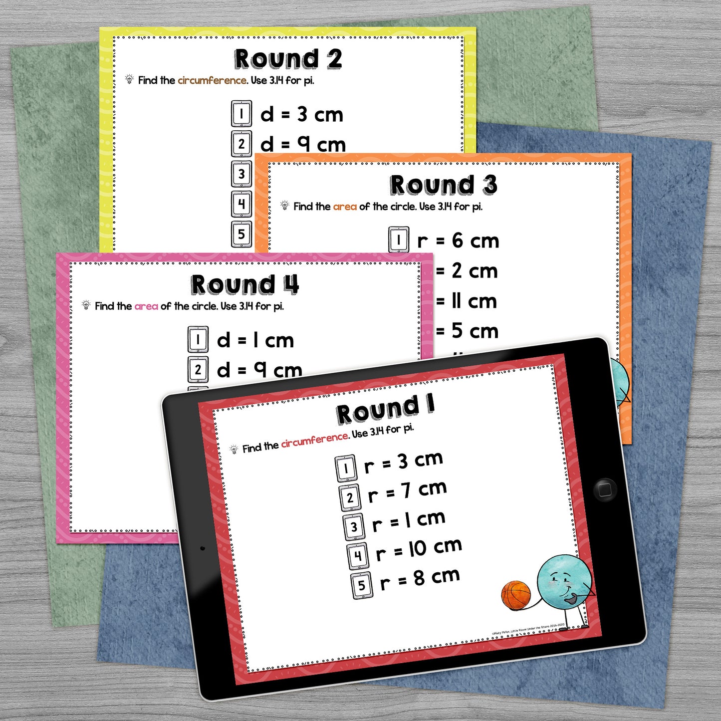 Area and Circumference of Circles Trashketball Math Game - Pi Day Middle School