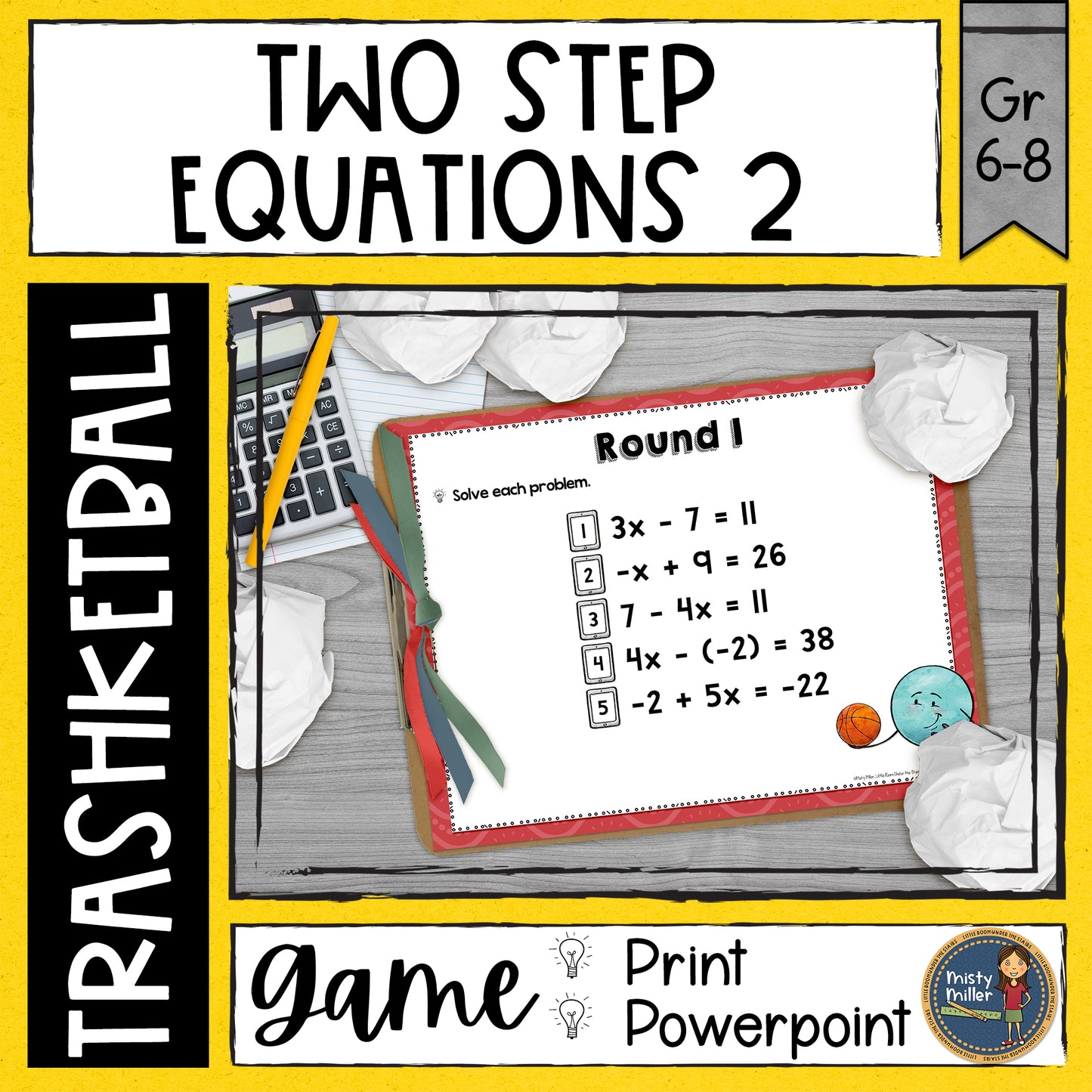 Solving Two Step Equations with Rational Numbers Trashketball Math Game