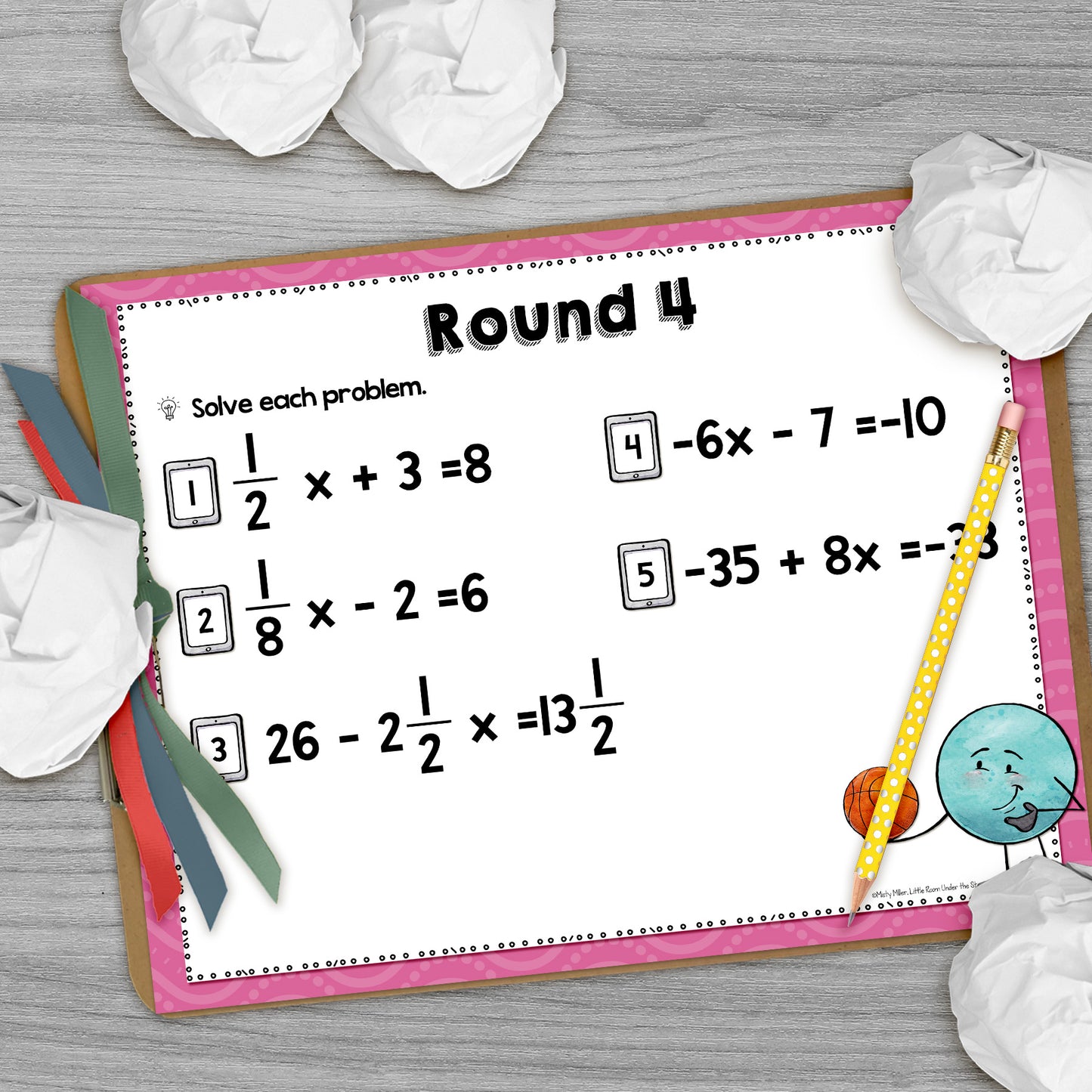 Solving Two Step Equations with Rational Numbers Trashketball Math Game