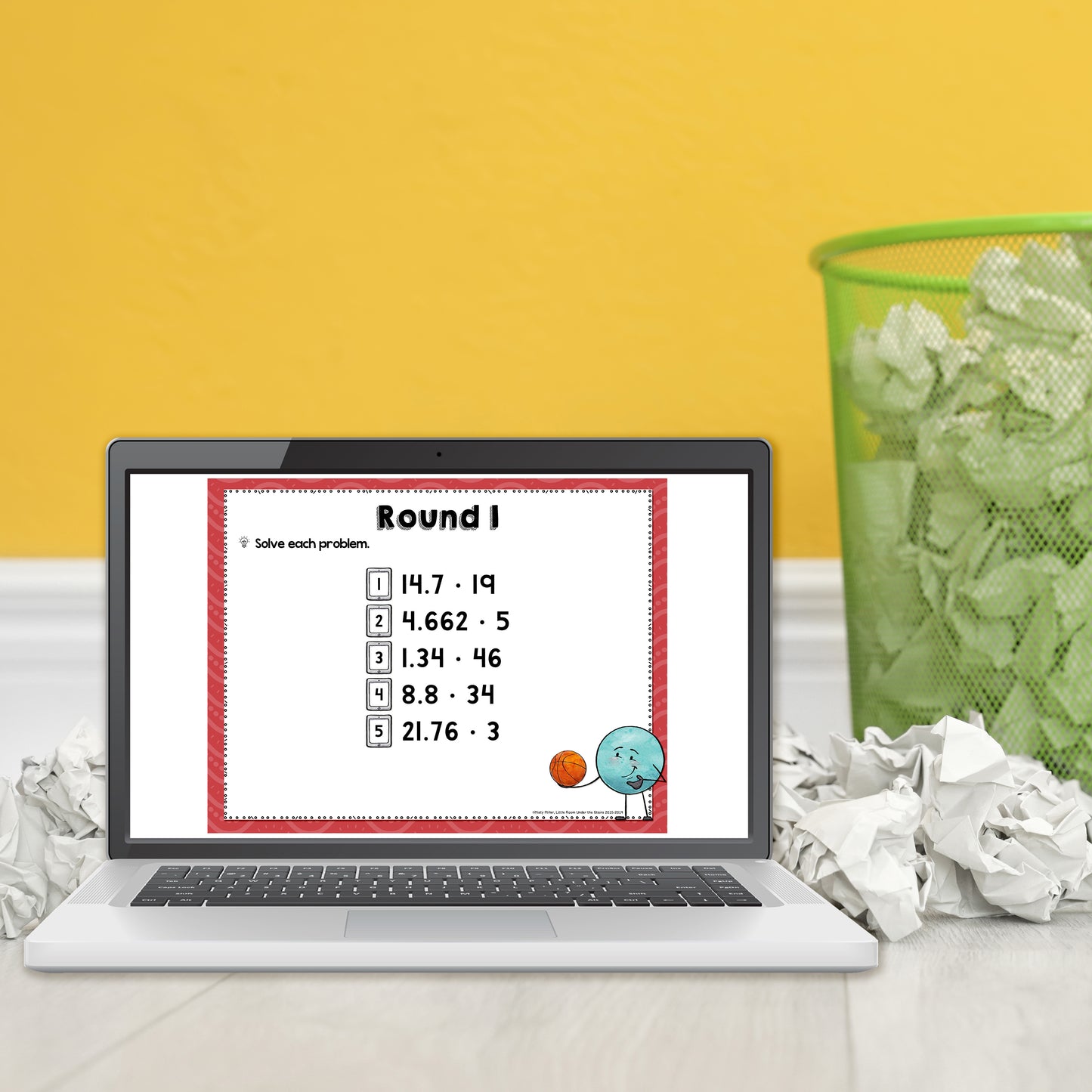 Multiplying & Dividing Decimals Trashketball Math Game with 4 game rounds