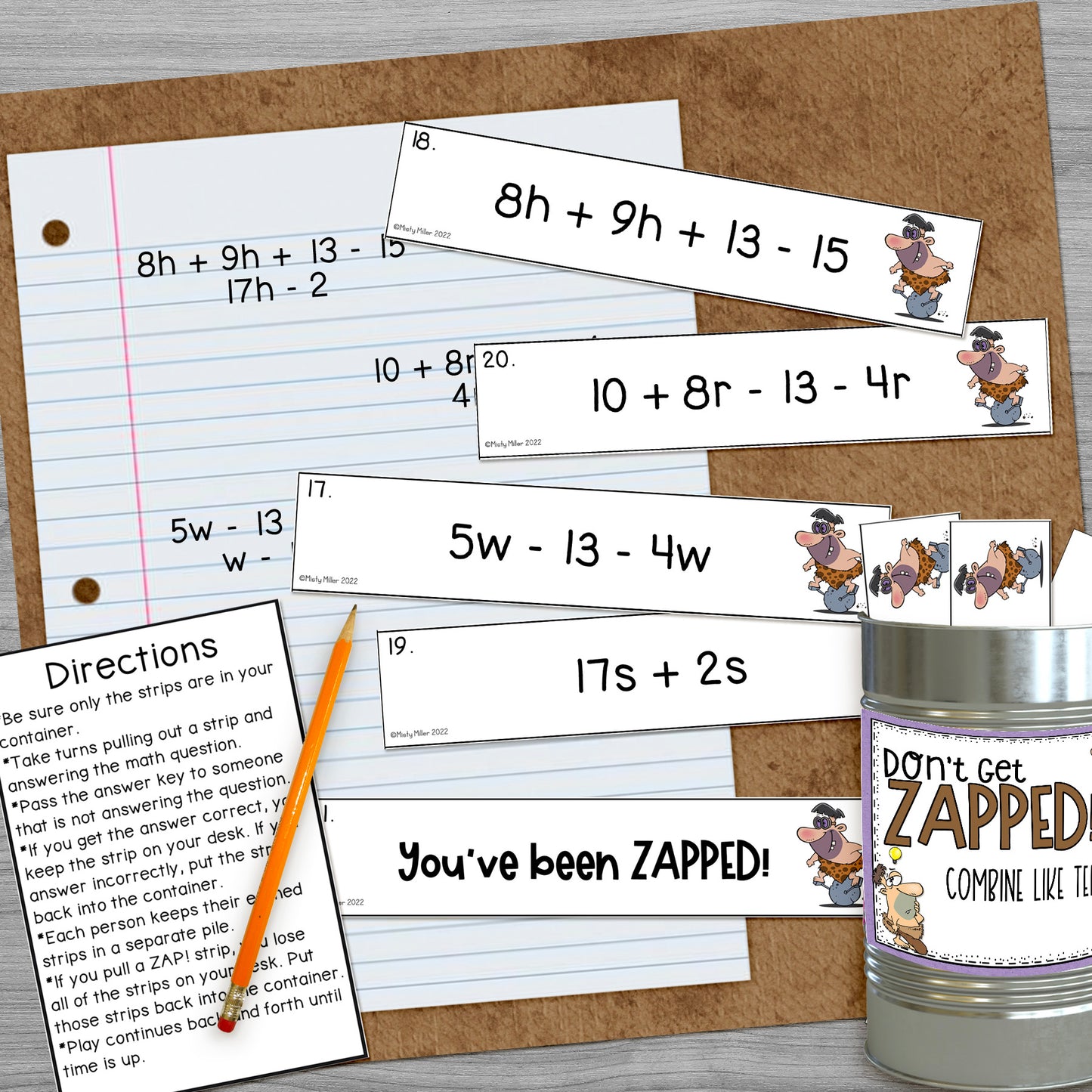 Combine Like Terms Don't Get ZAPPED Math Game