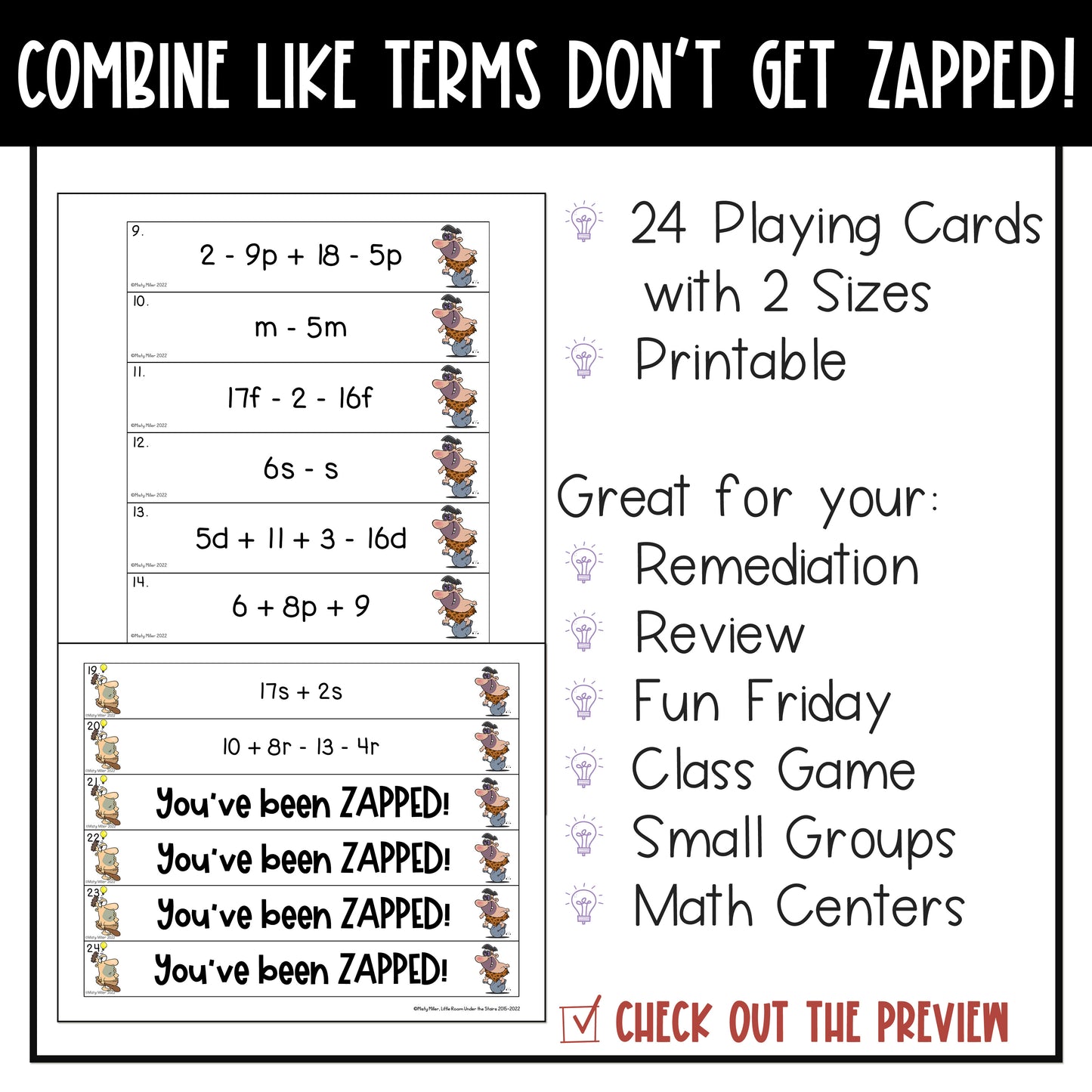 Combine Like Terms Don't Get ZAPPED Math Game